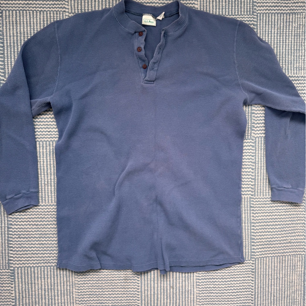 L.L. Bean Waffle Knit Henley in Slate Blue